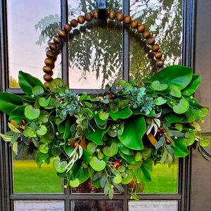14" Stained Beaded Magnolia Greenery Wreath